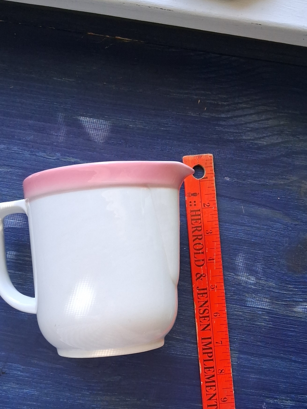 White Ceramic Pitcher with Pink Rim - Picture 3 of 6